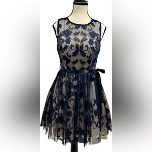 Elegant Navy Blue Lace Dress